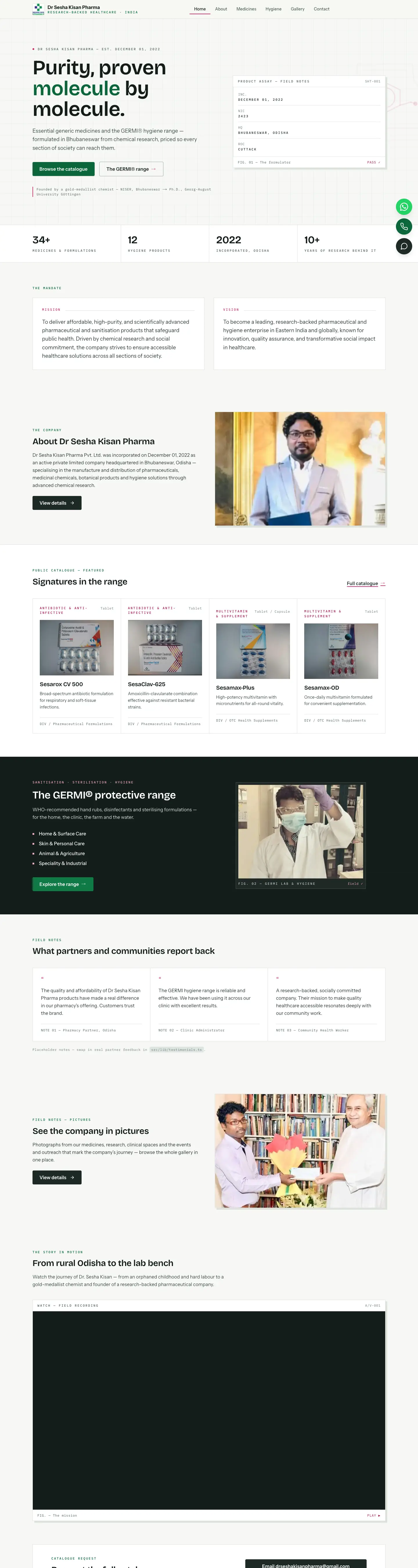 Dr Sesha Kisan Pharma website homepage