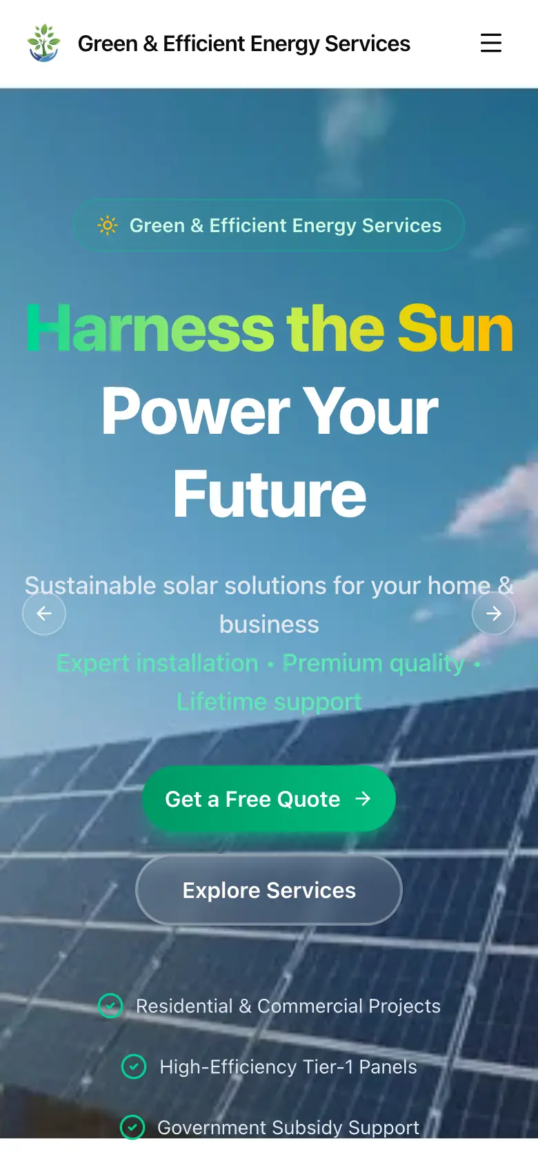 Green & Efficient Energy first screen on a phone
