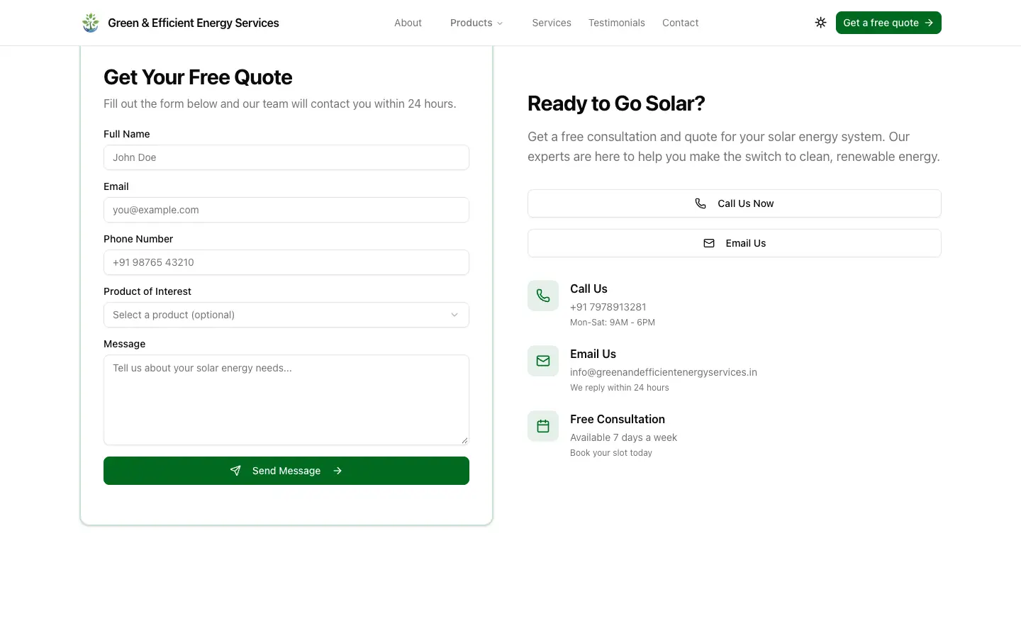 Free quote form