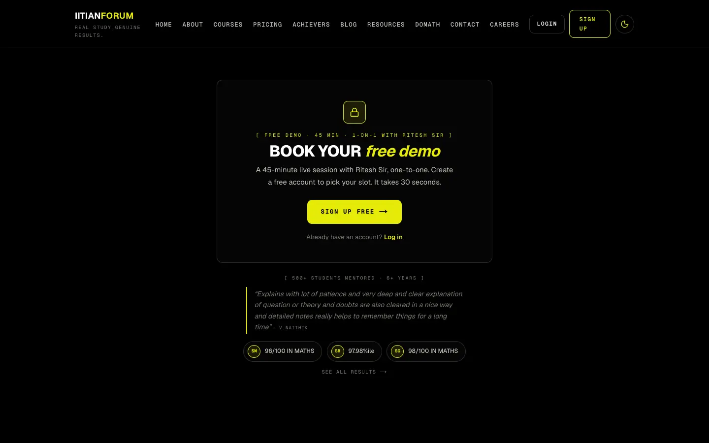 Book your free demo page for IITian Forum