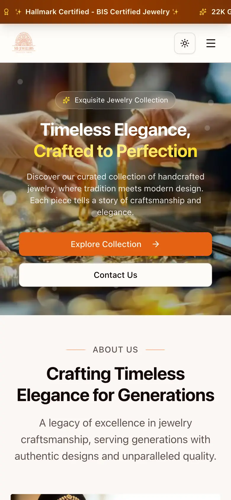 MB Jewellers first screen on a phone