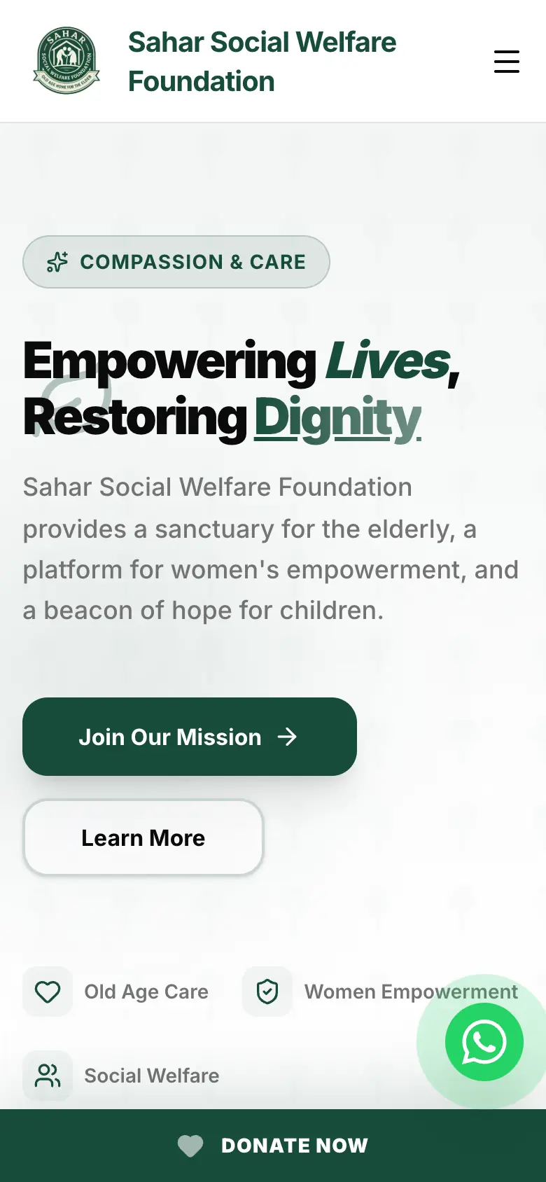 Sahar Social Welfare Foundation first screen on a phone