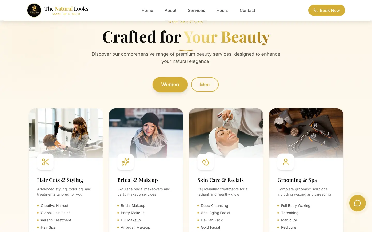 Services section with tabs
